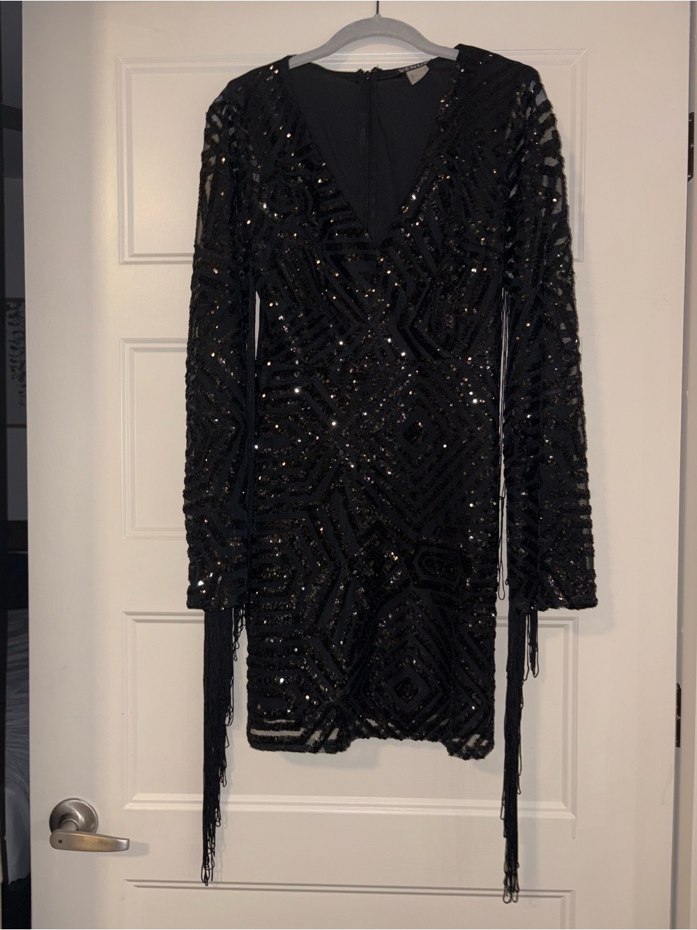 VENUS Black Sequin Fringe Long Sleeve Party Dress Size 2